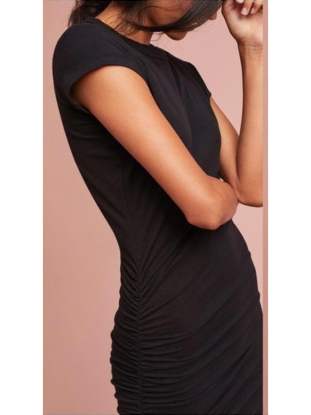 Sundry Anthropologie Black Ruched
Midi T Shirt Dress Side Shirring Jersey Small - Picture 3 of 8
